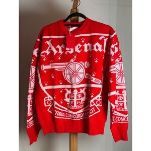 Arsenal FC Christmas Sweater Red White Cannon Crest  Knit Mens XS New